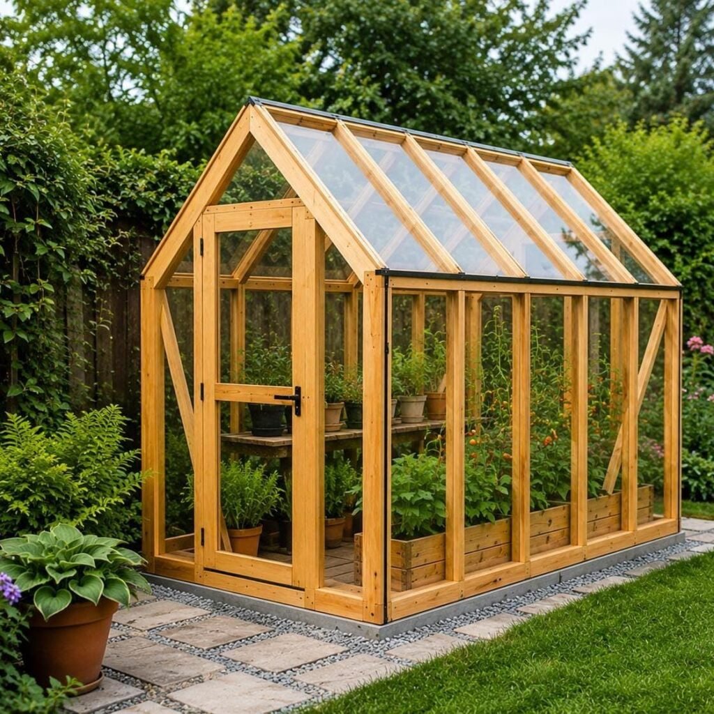 Small DIY wooden backyard greenhouse plan