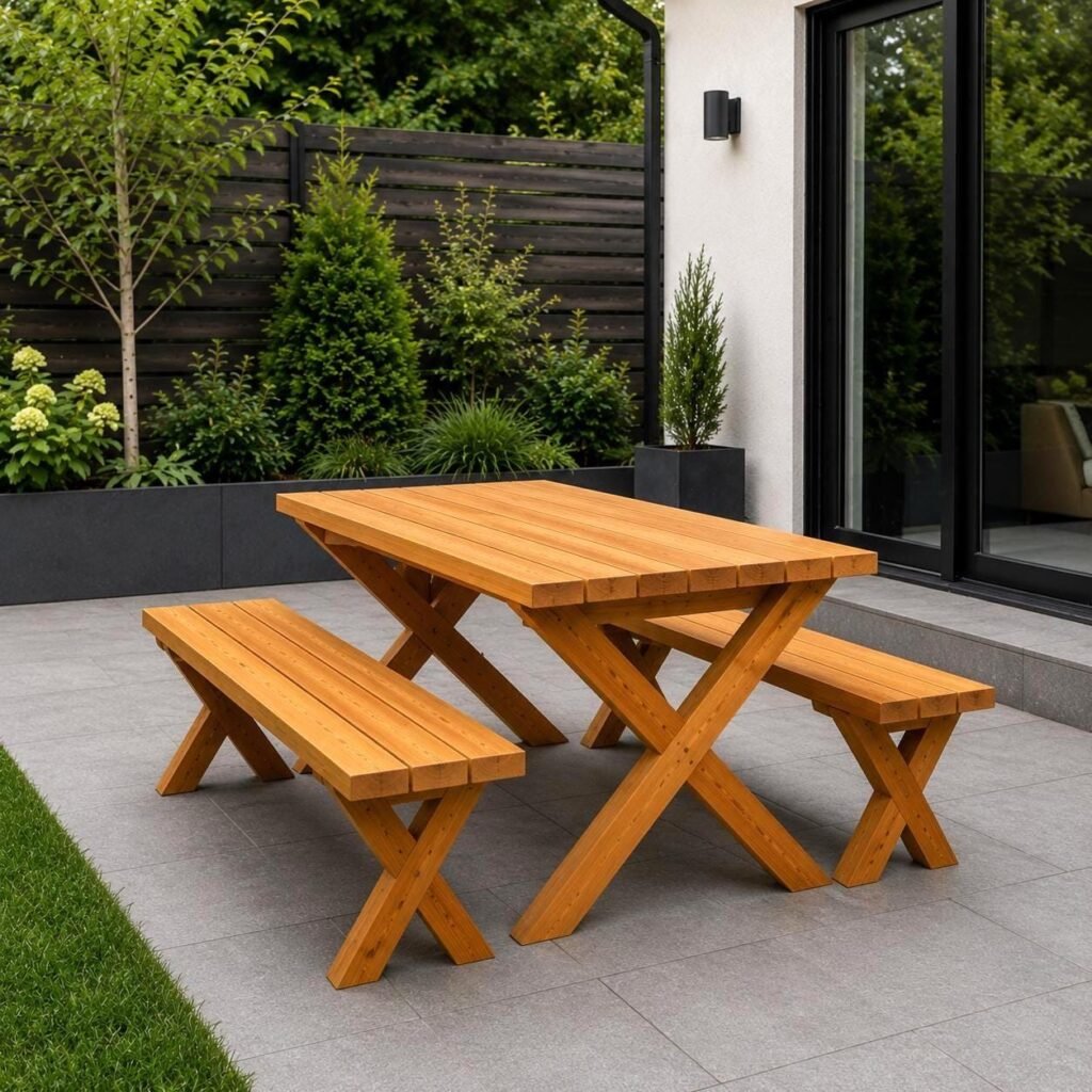 DIY patio table and benches picnic set plan