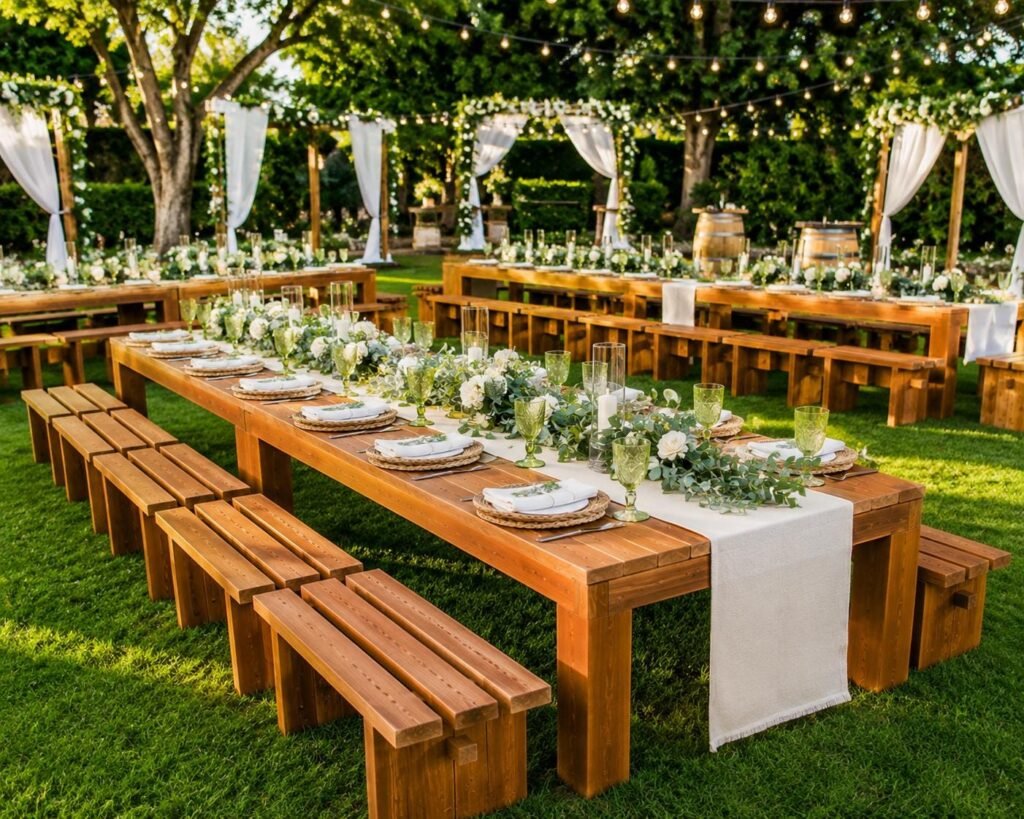 9FT Low Table & Bench Plans PDF | DIY Outdoor Dining Table Plans | Rustic Wedding Table Build | Woodworking Plans | Patio Furniture