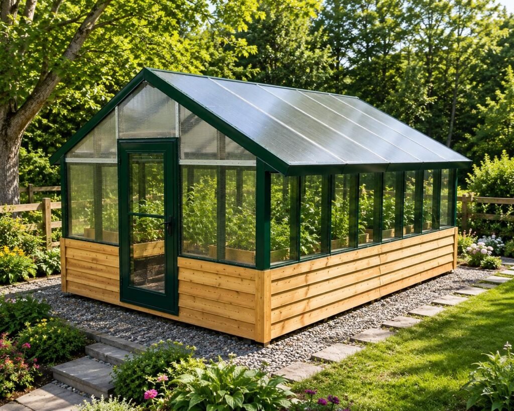 12x16 greenhouse plan with twin-wall polycarbonate glazing