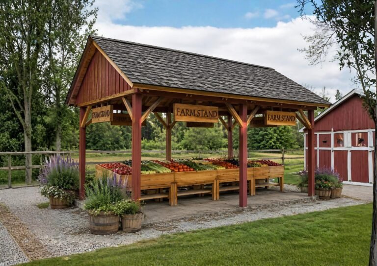 FarmStand Plans with Display Stands, 22×15 Covered Roadside Produce Market Pergola, Farmers Market Booth Woodworking PDF