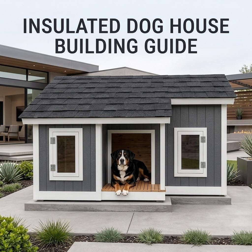 Modern Insulated  Two Room Dog House Plans, Outdoor Pet Shelter, Large Wooden Kennel Building Guide PDF
