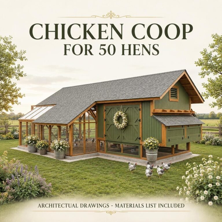 50 Chicken Coop Plans with Run, Extra Large Walk-In Poultry House Shed, DIY Woodworking Enclosed Run and Nesting Boxes