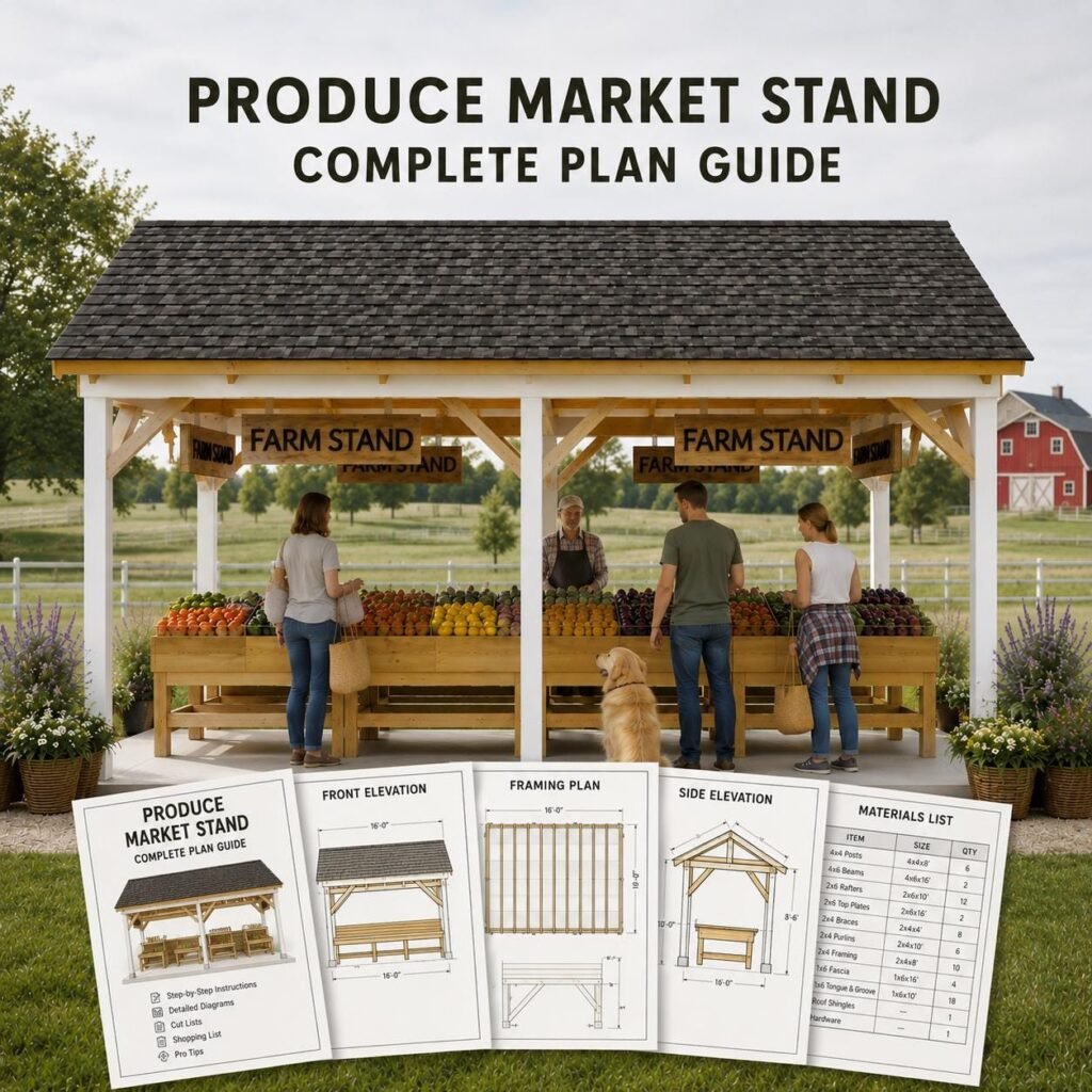 Large farm stand roadside market booth plan