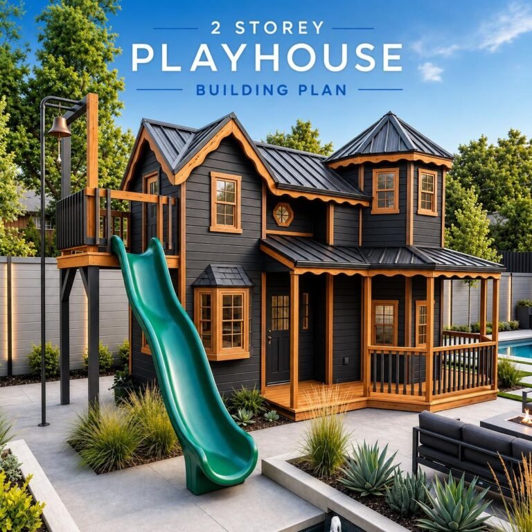 2 Story Cozy Playhouse with porch Plans, Kids Clubhouse with Swing, Backyard Fort Building Guide (PDF Download)
